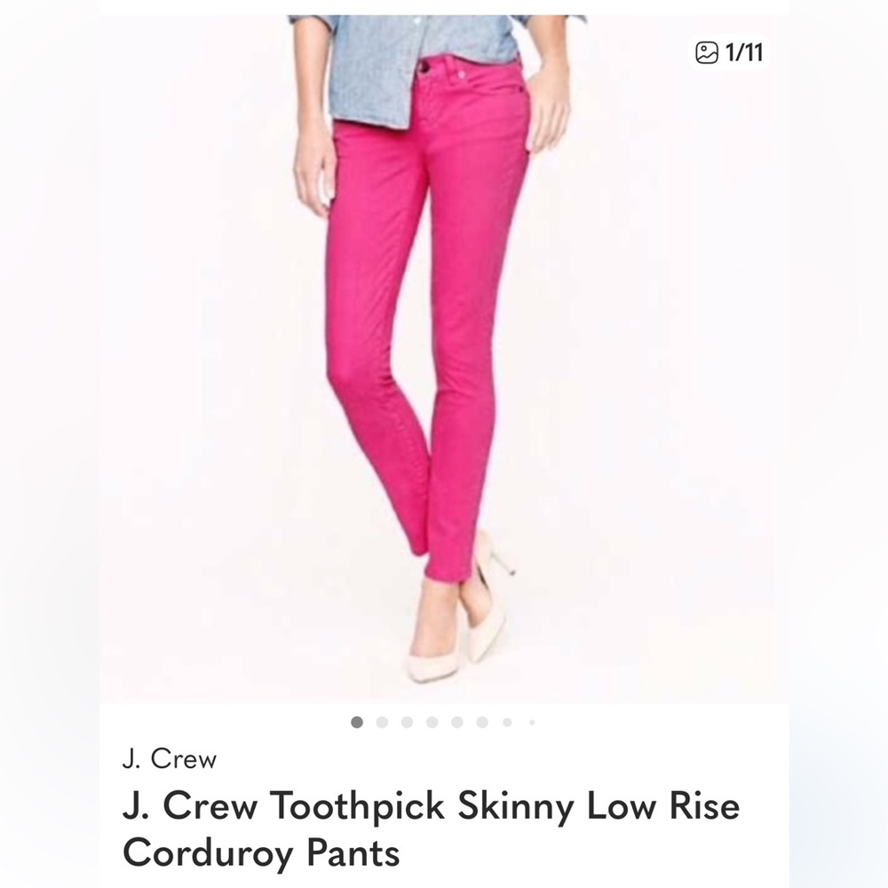 J. Crew Fuchsia Skinny Corduroy Pants